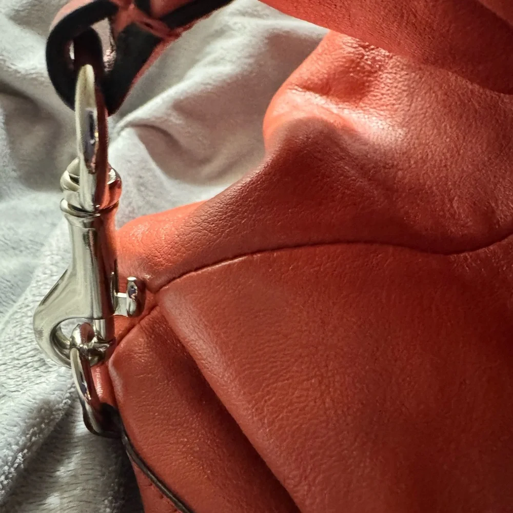 Coach 2012 Ashley Coral-Red Leather Satchel with Silver Hardware and Dust Bag - Picture 11 of 11